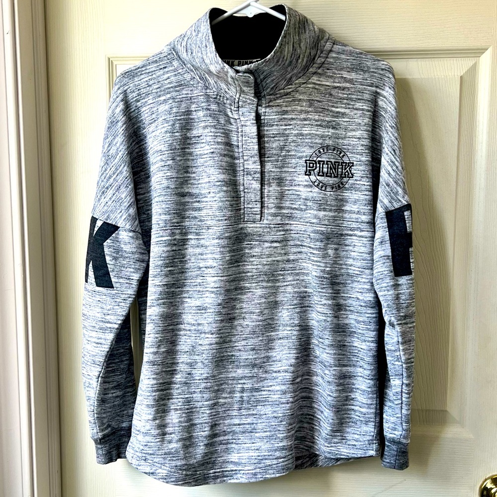 PINK Gray Button Up Sweatshirt